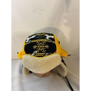 Pittsburgh trapper winter hat Yellow Black spellout Adult OS